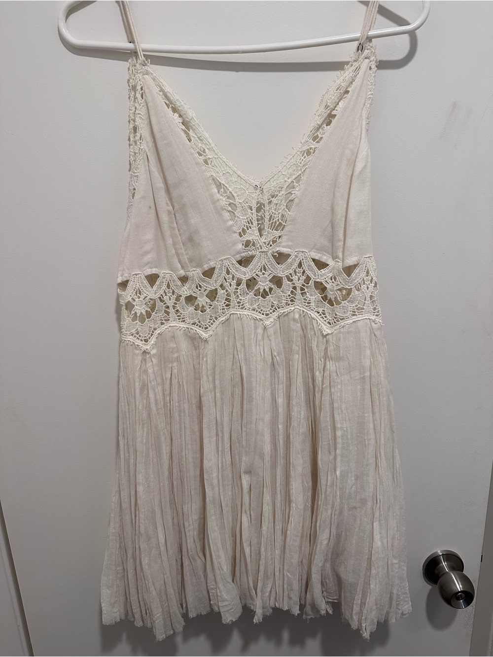 Free People Ivory Crochet-Trim Spaghetti Strap Dress